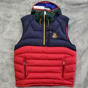 Polo Ralph Lauren Big Crest Cookie Patch Hooded Pullover Puffer Vest Men’s Sz L